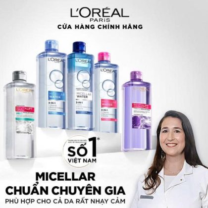 Nước Tẩy Trang L'oreal Dành Cho Da Dầu, Da Nhạy Cảm, Làm Sạch Trang Điểm 400ml